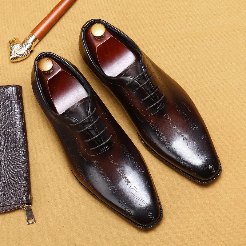 Top Layer Cowhide Men's Leather Shoes First Layer Cowhide Formal Leather Shoes Men's Leather Pointed Toe Business British Style Carved Oxford Shoes68157