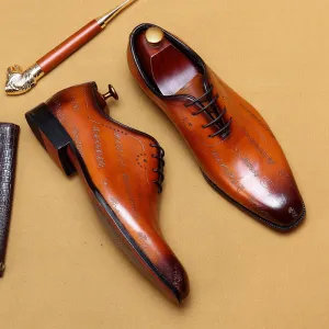 Top Layer Cowhide Men's Leather Shoes First Layer Cowhide Formal Leather Shoes Men's Leather Pointed Toe Business British Style Carved Oxford Shoes68157