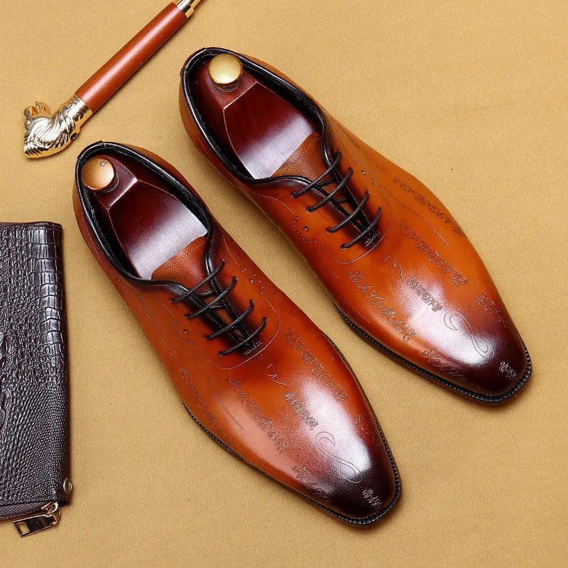 Top Layer Cowhide Men's Leather Shoes First Layer Cowhide Formal Leather Shoes Men's Leather Pointed Toe Business British Style Carved Oxford Shoes68157