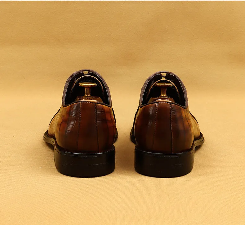 Top Layer Cowhide Men's Leather Shoes Men's Leather Shoes Authentic Leather British Style Carved Color Matching Business Formal Wear Square Toe Oxford Shoes68916
