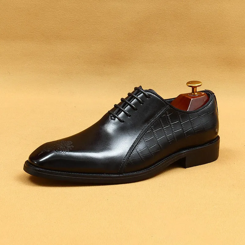 Top Layer Cowhide Men's Leather Shoes Men's Leather Shoes Authentic Leather British Style Carved Color Matching Business Formal Wear Square Toe Oxford Shoes68916