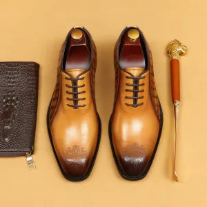 Top Layer Cowhide Men's Leather Shoes Men's Leather Shoes Authentic Leather British Style Carved Color Matching Business Formal Wear Square Toe Oxford Shoes68916