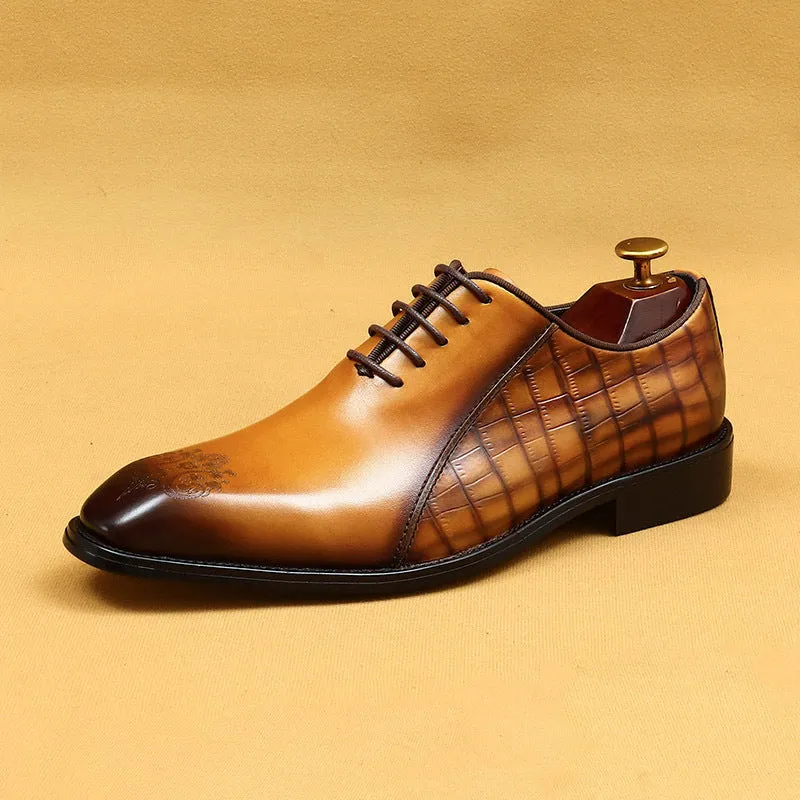 Top Layer Cowhide Men's Leather Shoes Men's Leather Shoes Authentic Leather British Style Carved Color Matching Business Formal Wear Square Toe Oxford Shoes68916
