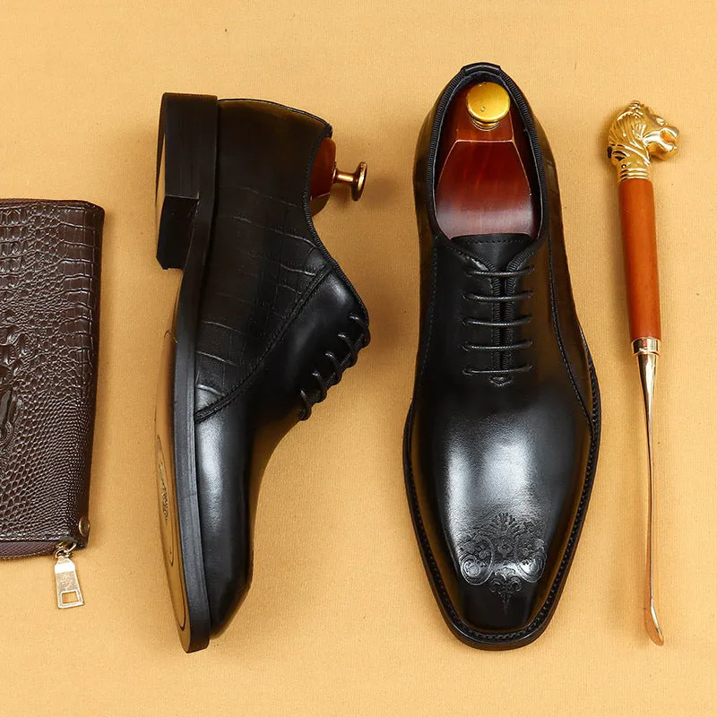 Top Layer Cowhide Men's Leather Shoes Men's Leather Shoes Authentic Leather British Style Carved Color Matching Business Formal Wear Square Toe Oxford Shoes68916