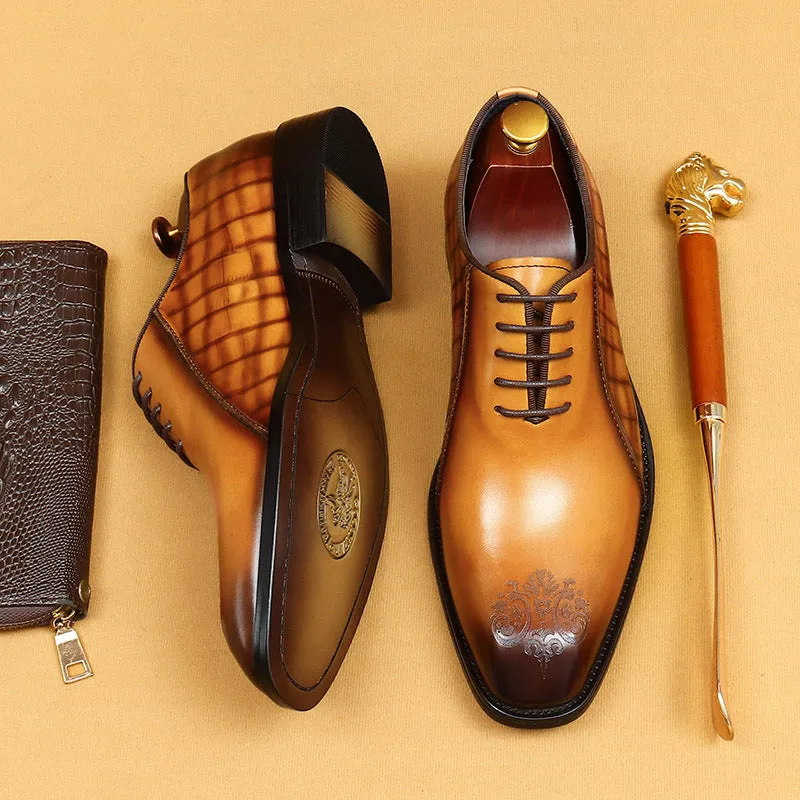 Top Layer Cowhide Men's Leather Shoes Men's Leather Shoes Authentic Leather British Style Carved Color Matching Business Formal Wear Square Toe Oxford Shoes68916