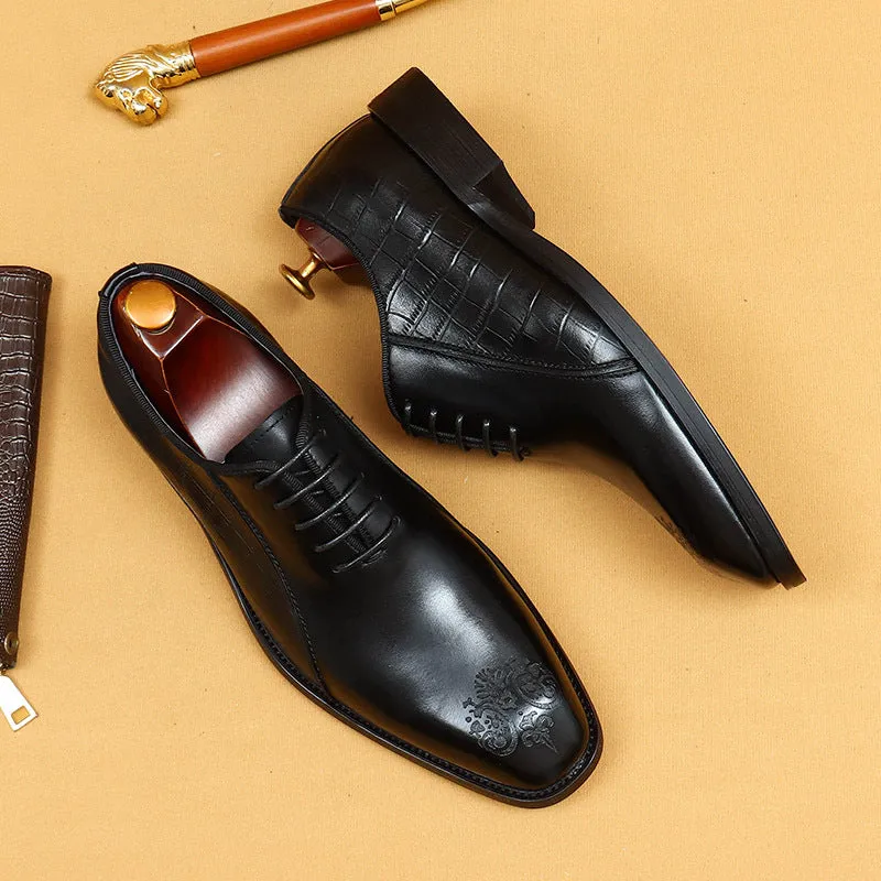 Top Layer Cowhide Men's Leather Shoes Men's Leather Shoes Authentic Leather British Style Carved Color Matching Business Formal Wear Square Toe Oxford Shoes68916