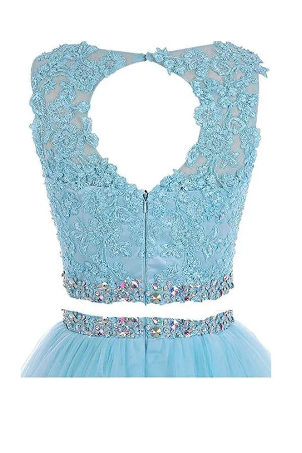 Two Pieces A Line Tulle Applique Short Homecoming/Prom Dress With Beads OK341