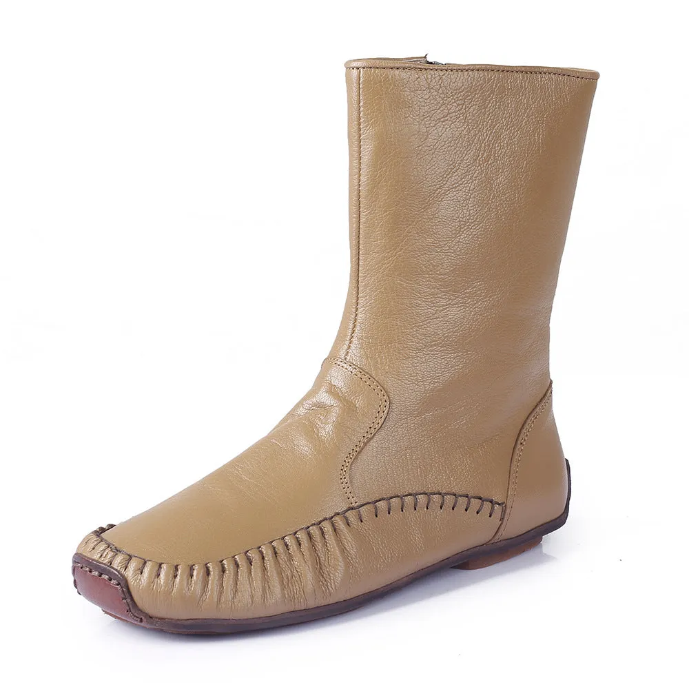 Vintage Hand Stitched Genuine Leather Boots Soft and Comfortable Women's Shoes