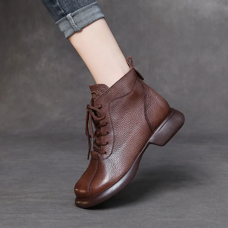 Vintage Leather Flat Women's Boots Cowhide Comfortable Women's Shoes
