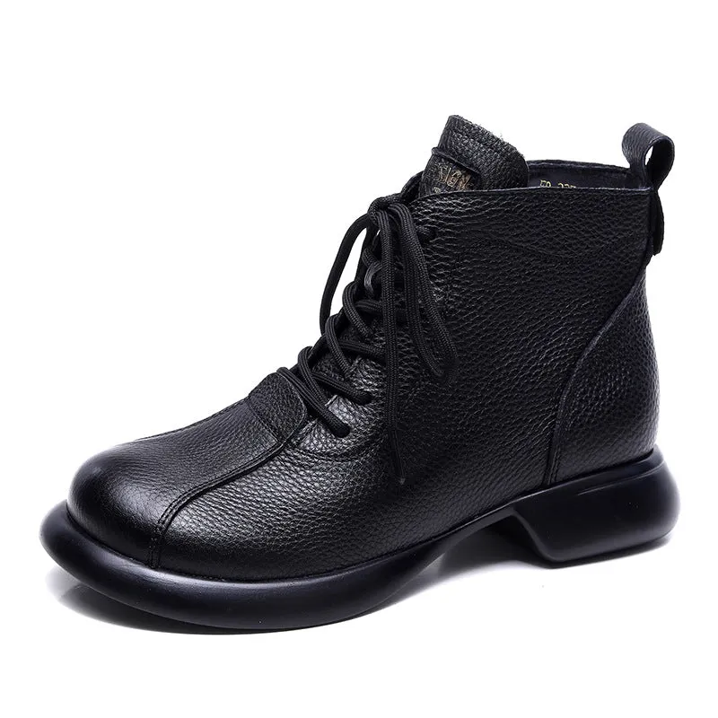 Vintage Leather Flat Women's Boots Cowhide Comfortable Women's Shoes