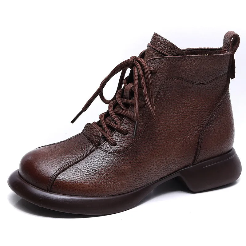 Vintage Leather Flat Women's Boots Cowhide Comfortable Women's Shoes