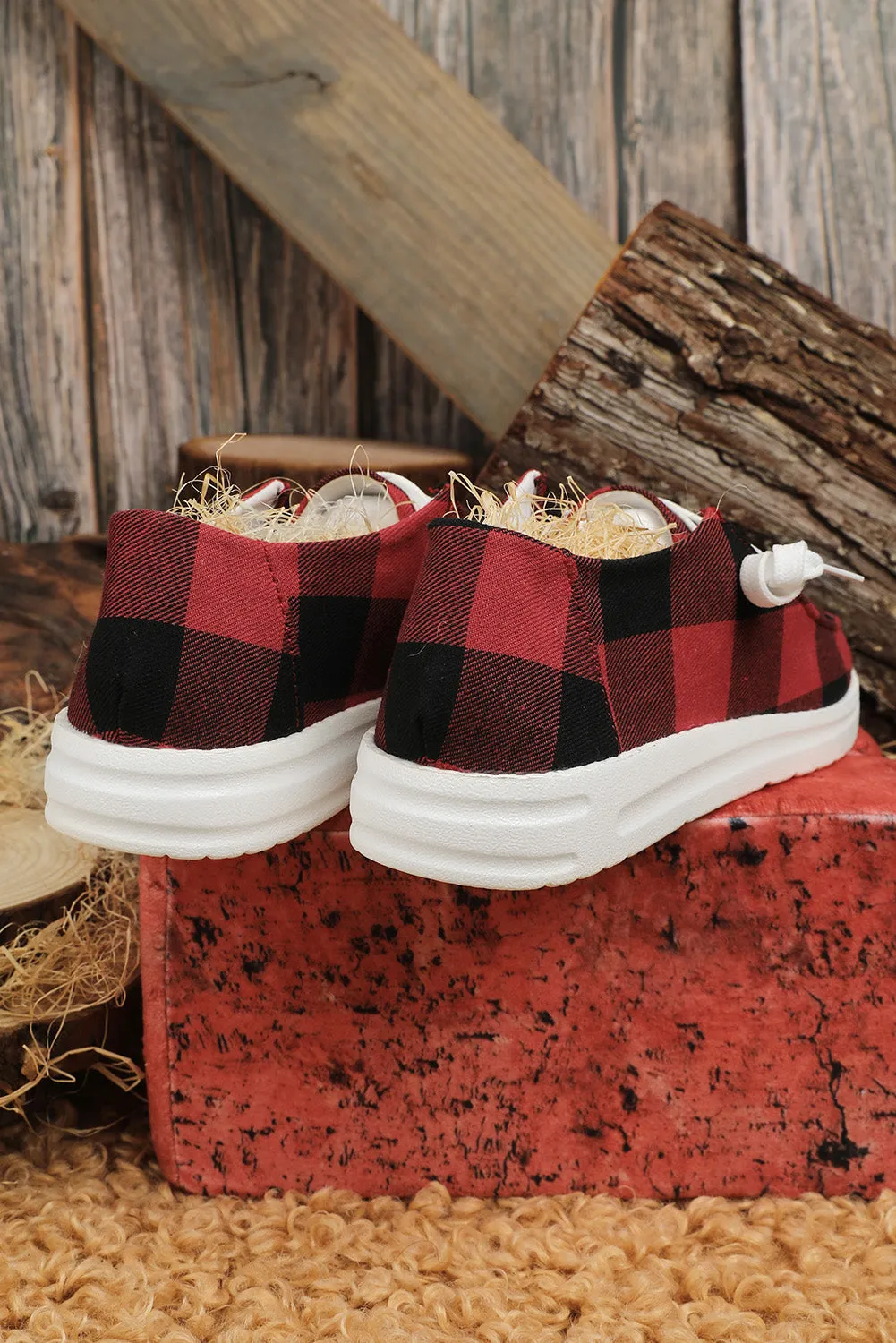 Vintage Plaid Lace Up Flat Shoes