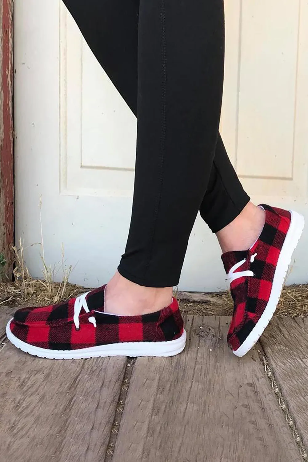 Vintage Plaid Lace Up Flat Shoes