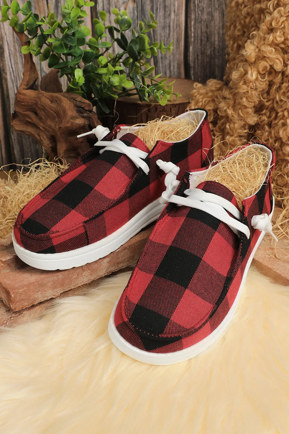 Vintage Plaid Lace Up Flat Shoes