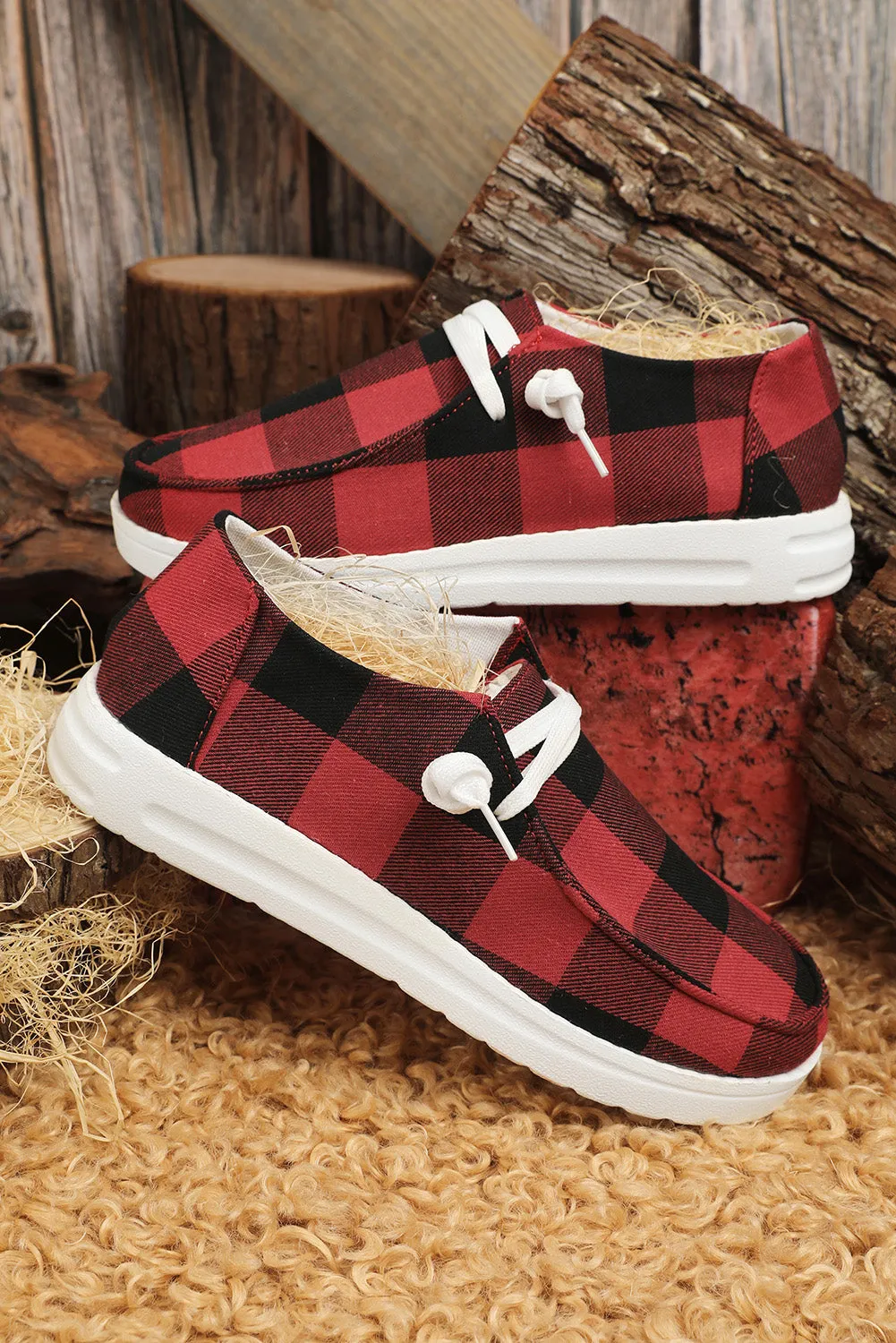 Vintage Plaid Lace Up Flat Shoes