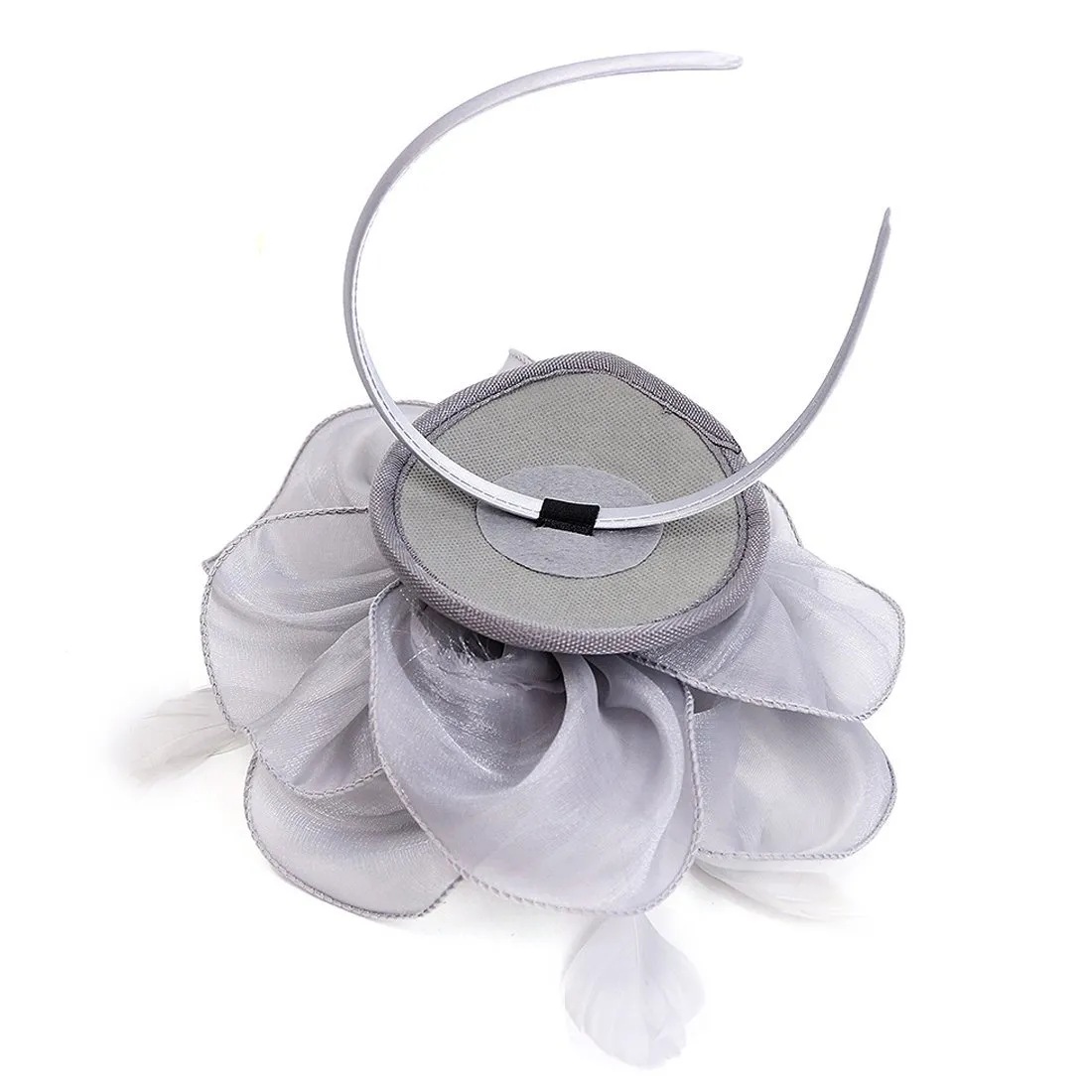 Wedding Silver Fascinator Hat Women Feather Flower Hair Band Church Tea Party Headdress