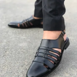 WS Pure leather Handmade Strips Black Sandal S-00671
