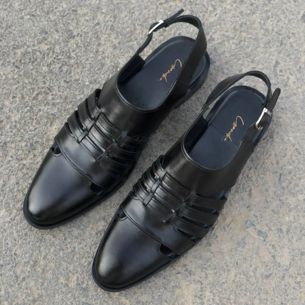 WS Pure leather Handmade Strips Black Sandal S-00671